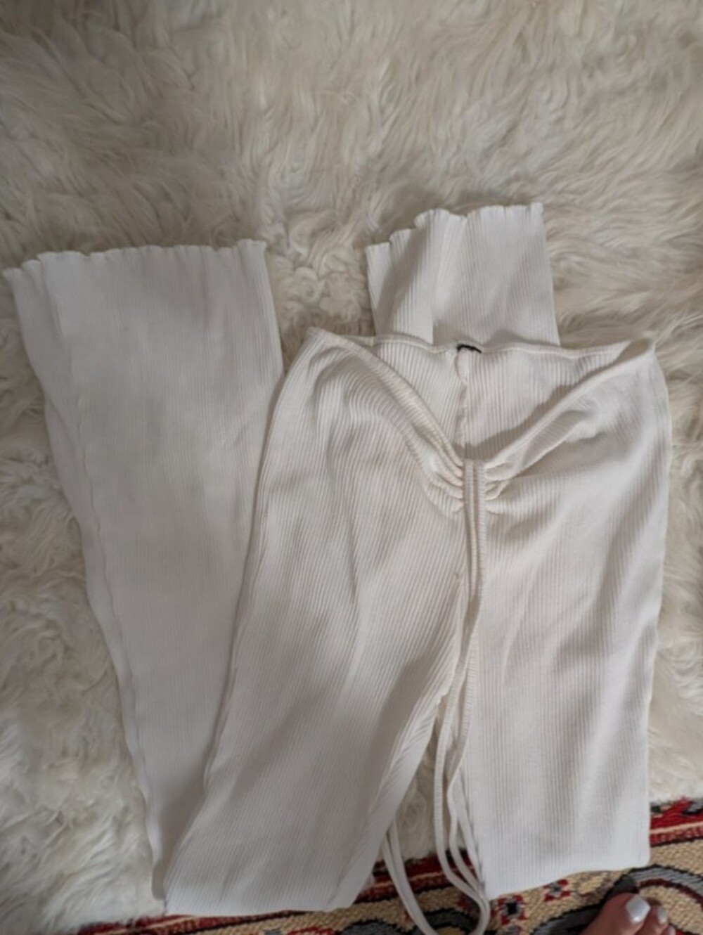 Cream Ribbed Long Sleeve Top